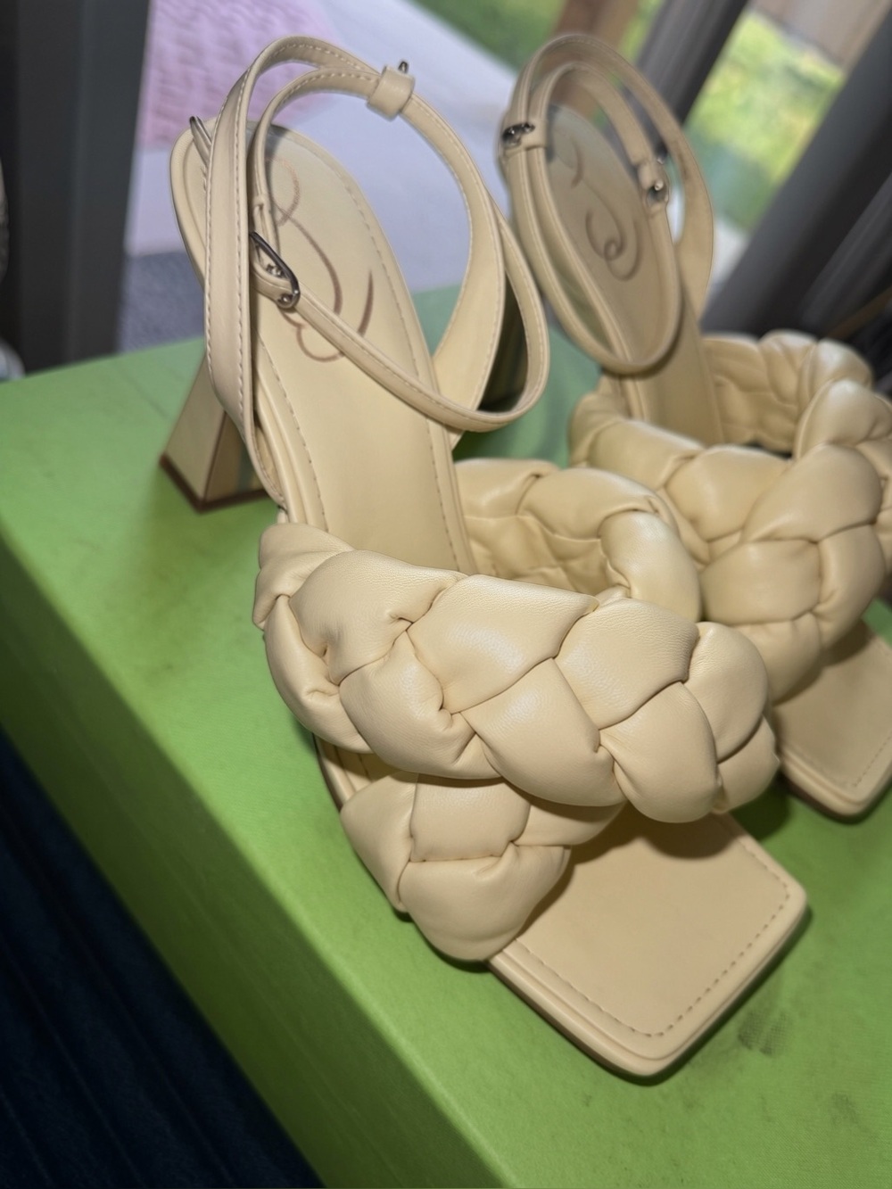 Sam Edelman Braided Strap Ankle‑Buckle Sandals in Cream
